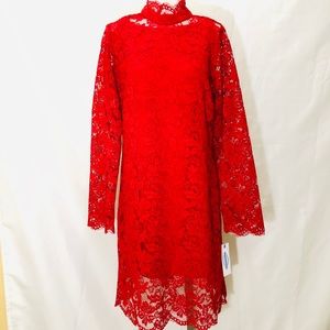 Prosecco lace overlay red dress long sleeve 14